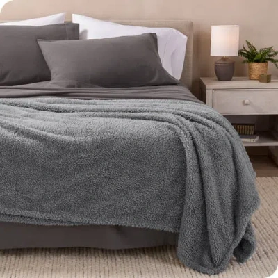 Bare Home Solid Faux Shearling Blanket In Gray