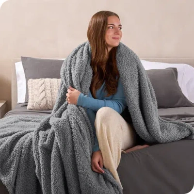 Bare Home Solid Faux Shearling Blanket In Gray