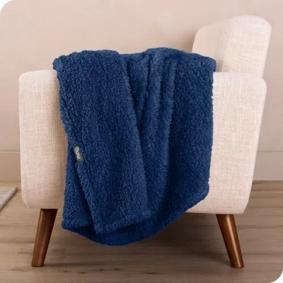 Bare Home Solid Faux Shearling Blanket In Blue