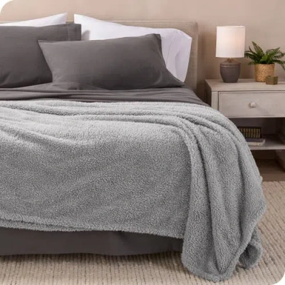 Bare Home Solid Faux Shearling Blanket In Gray