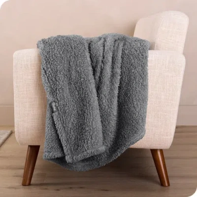 Bare Home Solid Faux Shearling Blanket In Gray
