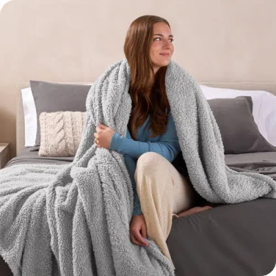 Bare Home Solid Faux Shearling Blanket In Gray