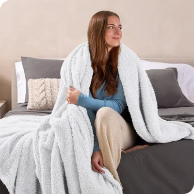 Bare Home Solid Faux Shearling Blanket In White