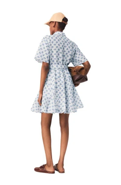 Maje Short Patterned Linen-blend Dress In Blue