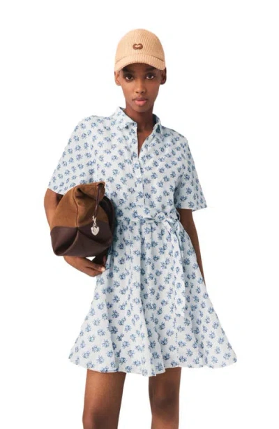 Maje Short Patterned Linen-blend Dress In Blue