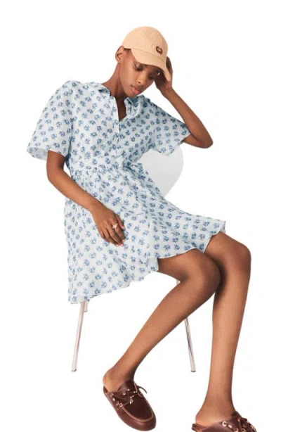 Maje Short Patterned Linen-blend Dress In Blue