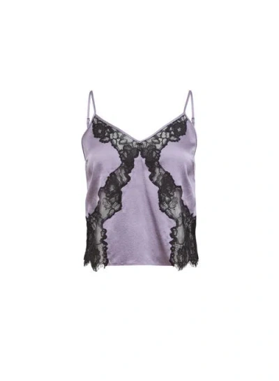 Fleur Du Mal Juliet Lace Silk Cami Top In Purple