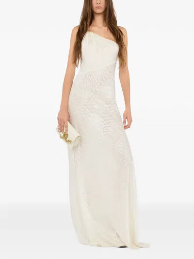 Roberto Cavalli White One-shoulder Dress With Scale Print