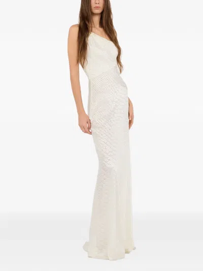 Roberto Cavalli White One-shoulder Dress With Scale Print