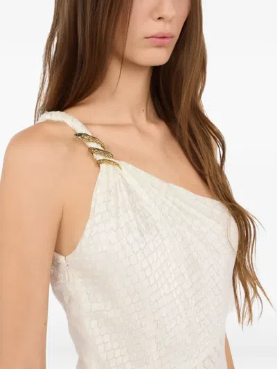 Roberto Cavalli White One-shoulder Dress With Scale Print