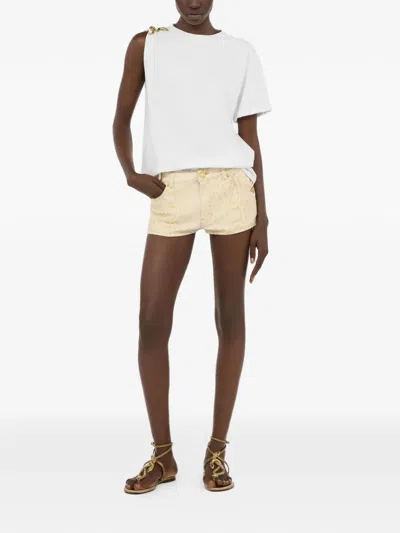Roberto Cavalli White Micro Shorts With Gold Python Pattern In Neutral