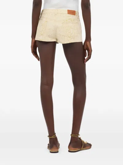 Roberto Cavalli White Micro Shorts With Gold Python Pattern In Neutral