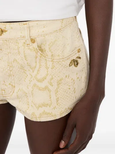 Roberto Cavalli White Micro Shorts With Gold Python Pattern In Neutral