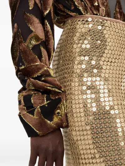 Roberto Cavalli Sequin Fringed Midi Skirt In Gold