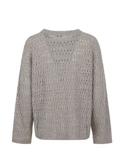 Brunello Cucinelli Micro Sequin Sweater Sweaters And Cardigans Beige In Brown
