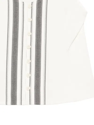 Low Classic Striped Button Top In White