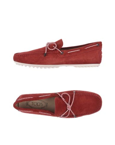 Tod's Men's Suede Loafers Moccasins City In Brick Red