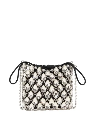 Self-portrait Silver Crystal Chainmail Mini Bag In Multi