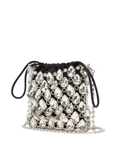 Self-portrait Silver Crystal Chainmail Mini Bag In Multi
