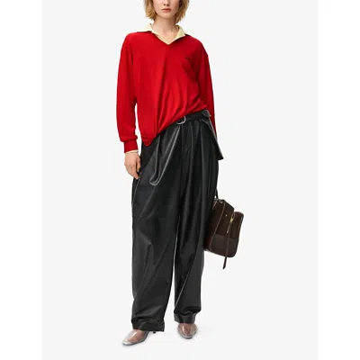 Loewe Asymmetric Draped Embroidered Wool-blend Sweater In Red