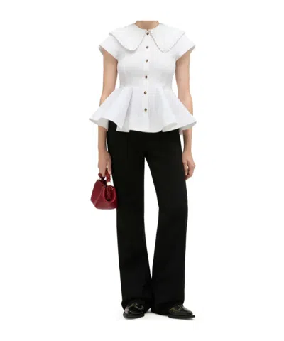 Ganni White Regular Solid Shirt In White