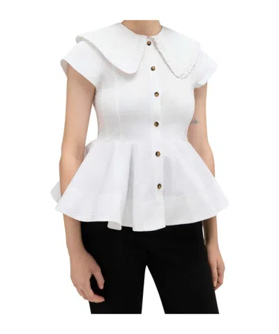 Ganni White Regular Solid Shirt In White