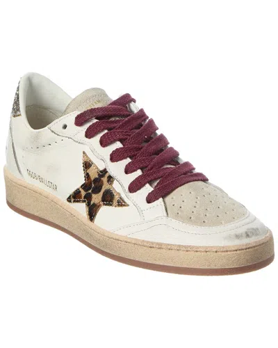 Golden Goose Ballstar White Low Top Sneakers With Glittered Star Patch On The Side And Glittered Heel With Logo L In Multi