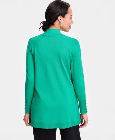 Jm Collection Petite Open-front Button-cuff Cardigan Sweater In Green ...