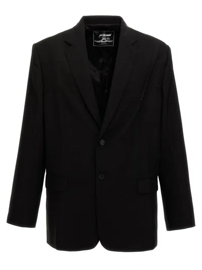 Y/project 'structured Shoulders Logo Embossed Blazer' In Black