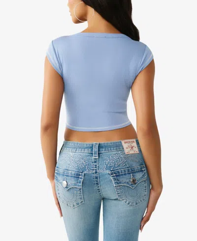 True Religion Crystal Embellished Buddha Crop Graphic T-shirt In Blue