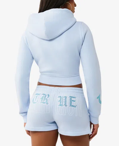 True Religion Embellished Logo Crop Hoodie In Blue