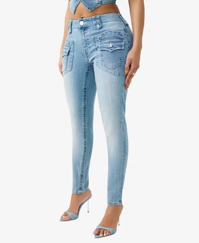 True Religion Women's Jennie Mid Rise Retro Pocket Flap Curvy Skinny Jean In Blue