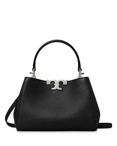Tory Burch Eleanor Pebbled Leather Satchel Shoulder Bag In Black