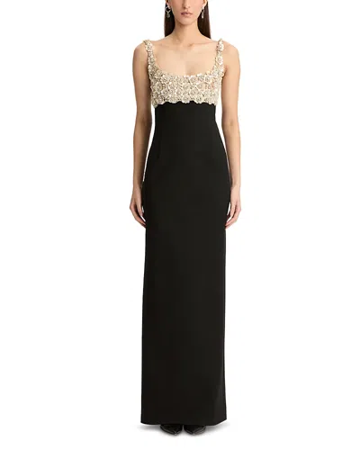 Oscar De La Renta Sleeveless Mother Of Pearl Embroidered Bustier Gown In Metallic