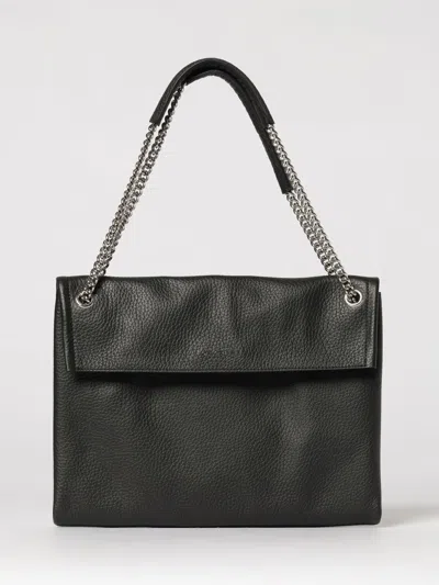 Orciani Hammered Leather Shoulder Bag With Removable Chain Strap In Black
