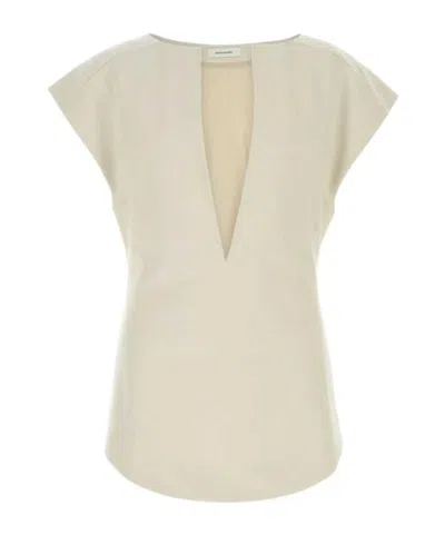 Entire Studios Sand Stretch Polyester Blend Deep Vee Tank Top In Neutral