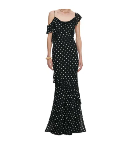 Self-portrait Long Dress Black Polka Dot With V-neck In Black Georgette For Women In Multi