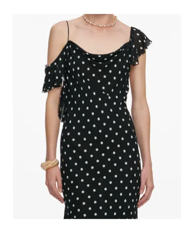 Self-portrait Long Dress Black Polka Dot With V-neck In Black Georgette For Women In Multi