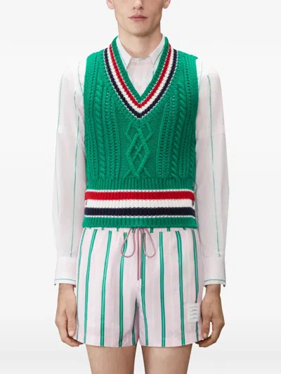 Thom Browne Rwb-stripe Cable-knit Vest In Multi