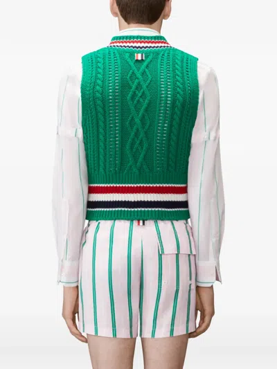 Thom Browne Rwb-stripe Cable-knit Vest In Multi