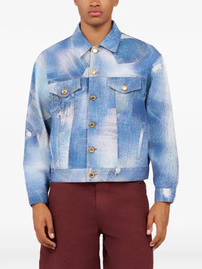 Roberto Cavalli Denim Jacket With Patchwork Effect In Blue