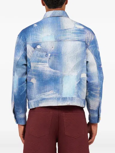 Roberto Cavalli Denim Jacket With Patchwork Effect In Blue