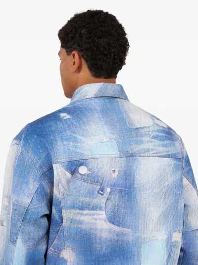 Roberto Cavalli Denim Jacket With Patchwork Effect In Blue