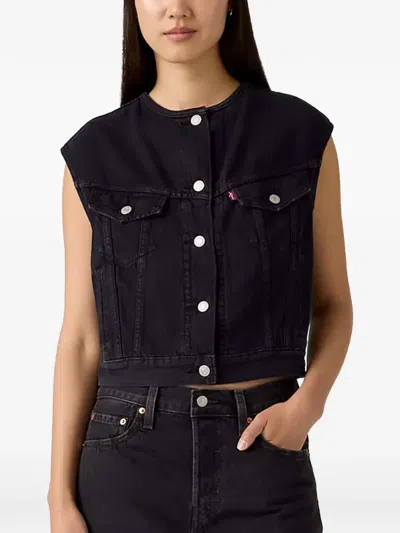 Levi's Collarless Buttoned Vest In Black