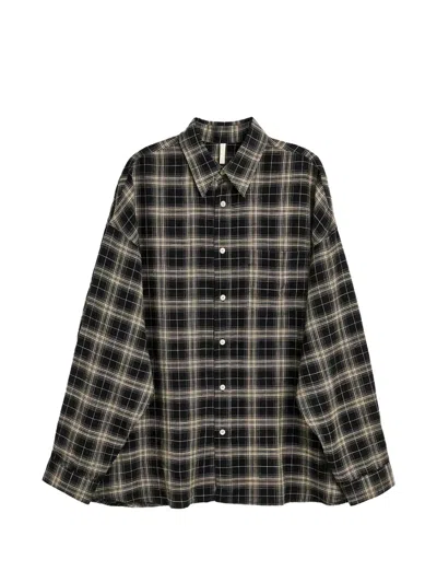 Sunflower Stable Checked Viscose Lino Loose Shirt In Black