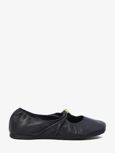 Loewe Black Nappa Leather Pebble Ballerinas In Animal Print