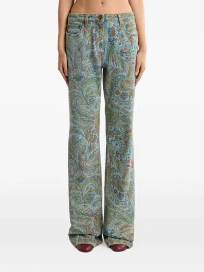 Etro Paisley-print Flared Jeans In Green