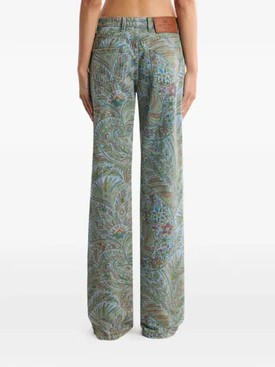Etro Paisley-print Flared Jeans In Green