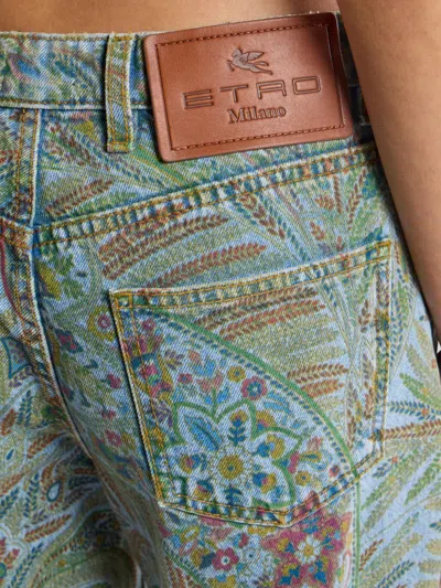 Etro Paisley-print Flared Jeans In Green