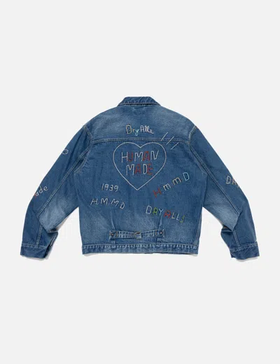 Human Made Embroidered Denim Work Jacket In Blue